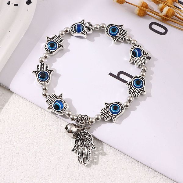 

PandaHall Devil's Eye Bracelet Fatima Palm Bracelet Alloy Eye Men's and Women's Handwear
