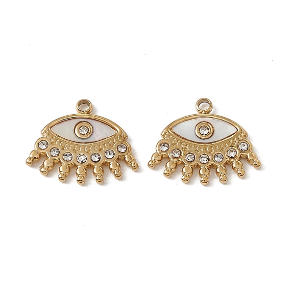 

PandaHall Vacuum Plating 201 Stainless Steel Pendants, Eye with Rhinestone and Shell Charms, Real 18K Gold Plated, 12.5x15x1.7mm, Hole...