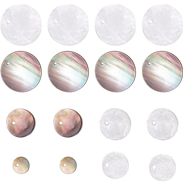

PandaHall CREATCABIN 72Pcs 6 Styles Natural Black Lip Shell Pendants, Flat Round Charms, 2~20x1~2mm, Hole: 1.2~1.4mm, 12pcs/style Black Lip...