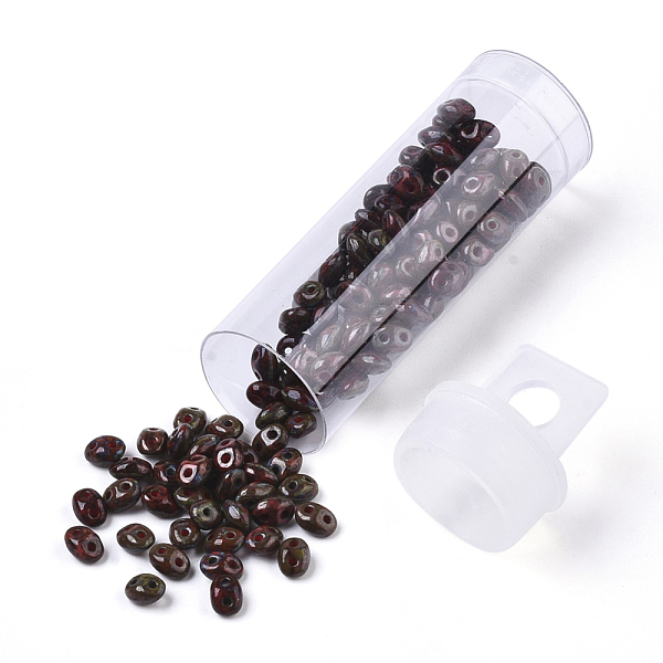 

PandaHall 2-Hole Seed Beads, Czech Glass Beads, Opaque Baking Paint Style, FireBrick, 5x3.5~3.8x2.5~2.8mm, Hole: 0.9mm, about 10g/bottle..., Red