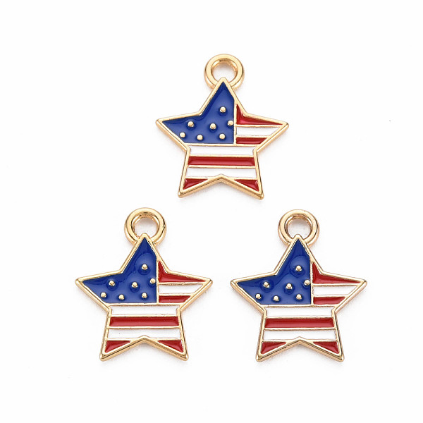 

PandaHall Rack Plating Alloy Enamel Pendants, Light Gold, Cadmium Free & Nickel Free & Lead Free, Star, Blue, 18x15.5x1mm, Hole: 2mm...