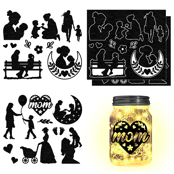 

PandaHall CHGCRAFT 4Pcs Mother's Day Silhouettes Laser Cutouts Decals Mom Mason Jar Cutouts Ornaments Silhouettes Scrapbook Mother's Day...