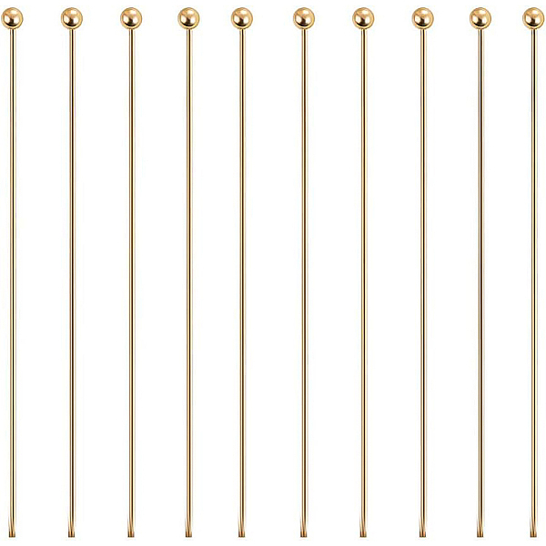 BENECREAT 100PCS 18K Real Gold Plated Ball Head Pins, 45MM/1.8" Ball End Headpins for DIY Jewelry Findings Making Earrings Bracelets Necklaces Chains - 0.6mm/0.025" Thick