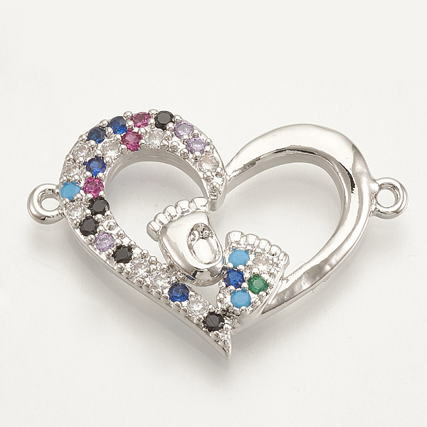 

PandaHall Brass Micro Pave Cubic Zirconia Links, Heart with Footed, Colorful, Platinum, 18x26.5x3.5mm, Hole: 1.2mm Brass+Cubic Zirconia...