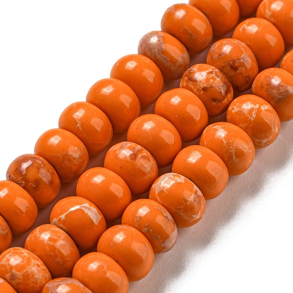 

PandaHall Synthetic Imperial Jasper Dyed Beads Strands, Rondelle, Dark Orange, 6~7x4~4.5mm, Hole: 1.2mm, about 90~94pcs/strand...