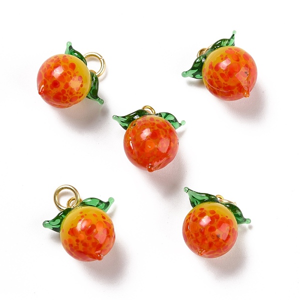 

PandaHall Handmade Lampwork Pendants, with Brass Findings, Cadmium Free & Lead Free, Peach, Matte Gold Color, 17.5x16.5~17x12mm, Hole: 4mm...