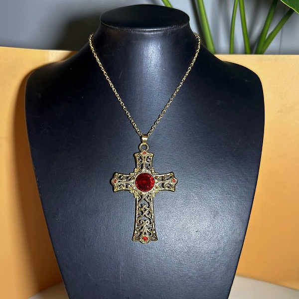 Colliers pendentifs croix creuse en alliage de verre gothique vintage