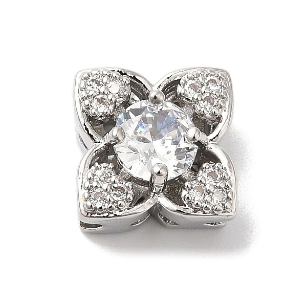 

PandaHall Brass Micro Pave Clear Cubic Zirconia Beads, Flower, Platinum, 9x9x6mm, Hole: 1.6mm Brass+Cubic Zirconia Flower Clear