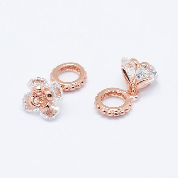 

PandaHall Brass Micro Pave Cubic Zirconia European Dangle Charms, Flower, Cadmium Free & Nickel Free & Lead Free, Real Rose Gold Plated...