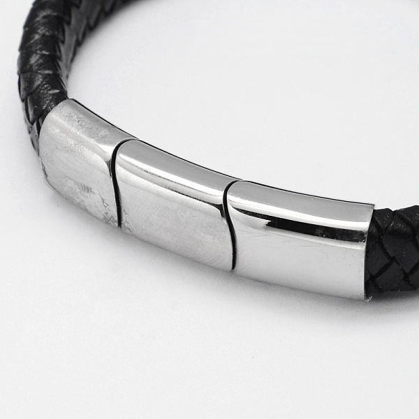 

PandaHall Braided Leather Cord Bracelets, with 304 Stainless Steel Magnetic Clasps, Black, 208x12x6mm Leather Black