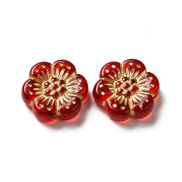 

PandaHall Transparent Plating Acrylic Beads, Golden Metal Enlaced, Plum Blossom, Red, 12~13x4mm, Hole: 1mm, about 1150pcs/500g Acrylic...