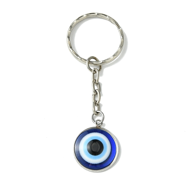 

PandaHall Flat Round with Evil Eye Resin & 304 Stainless Steel Pendant Keychain, with Iron Key Ring, Blue, 7.4cm Resin Flat Round Blue