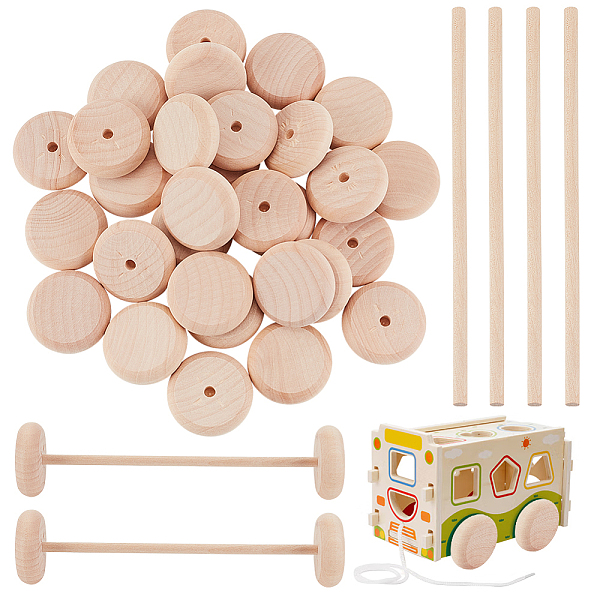 

PandaHall Olycraft 30Pcs Schima Wood Vehicle Wheels, Toy Making Accessories, Flat Round, with 15Pcs Schima Wood Sticks, BurlyWood, Wheel..., Orange