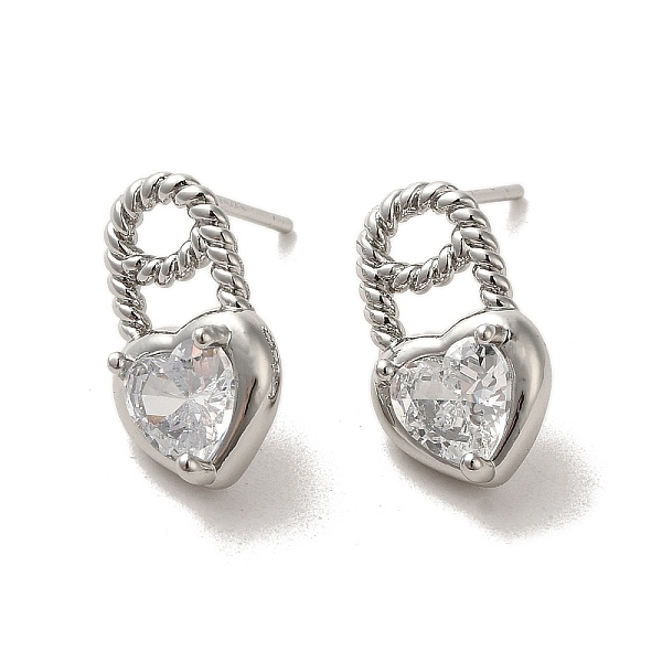 

PandaHall Heart Brass Micro Pave Cubic Zirconia Stud Earrings, with 925 Sterling Silver Pins, Platinum, 15.5x9mm Cubic Zirconia Heart