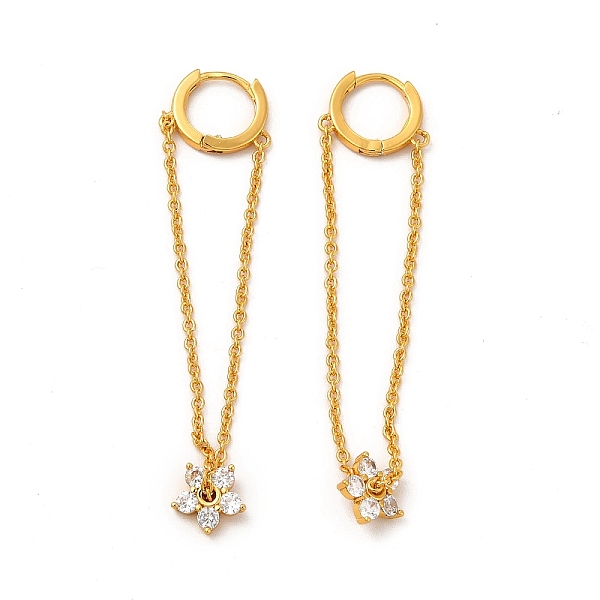 

PandaHall Clear Cubic Zirconia Flower Dangle Hoop Earrings, Rack Plating Brass Chan Tassel Long Drop Earrings for Women, Cadmium Free & Lead...