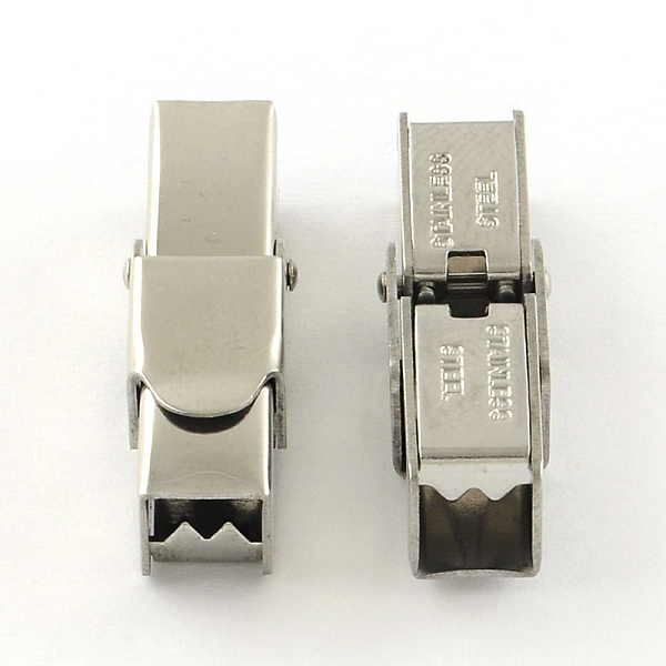

PandaHall Smooth Surface 201 Stainless Steel Watch Band Clasps, Stainless Steel Color, 25x7x8mm, Hole: 5x5mm 201 Stainless Steel