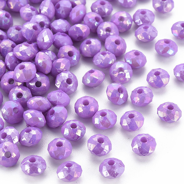 

PandaHall Opaque Acrylic Beads, AB Color Plated, Faceted Rondelle, Blue Violet, 6mm, Hole: 1.5mm, about 6200pcs/500g. Acrylic Rondelle