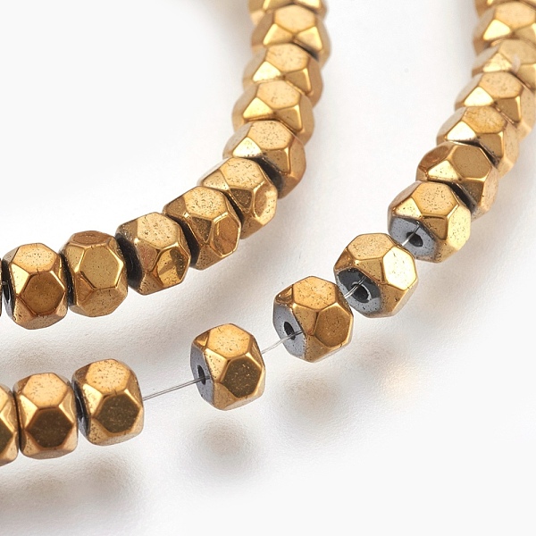 

PandaHall Electroplated Non-magnetic Synthetic Hematite Bead Strand, Flat Round/Disc, Faceted, Golden Plated, 4x3mm, Hole: 0.8mm, about...