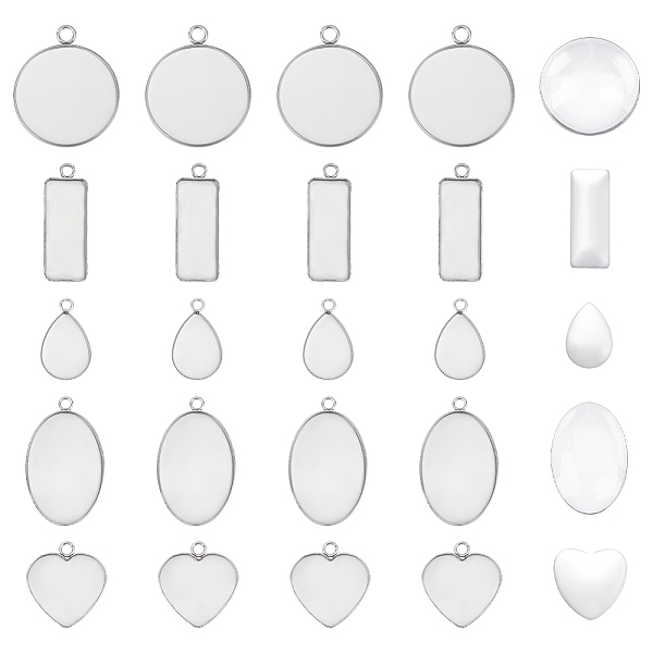 

PandaHall Unicraftale DIY Blank Pendant Making Kit, Including 304 Stainless Steel Pendant Cabochon Settings, Glass Cabochons, Flat Round &...