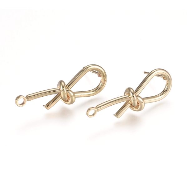 

PandaHall Brass Stud Earring Findings, with 316 Surgical Stainless Steel Pin and Loop, Knot, Light Gold, 32x11x8mm, Hole: 2.2mm, Pin: 0.7mm...