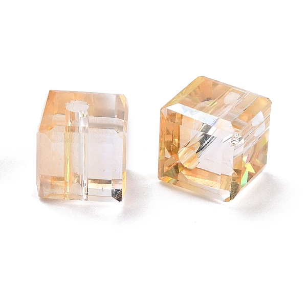 

PandaHall Electroplate Transparent Glass Beads, Faceted Cube, Rainbow Plated, Light Yellow, 6x6x6mm, Hole: 1.8mm Glass Square