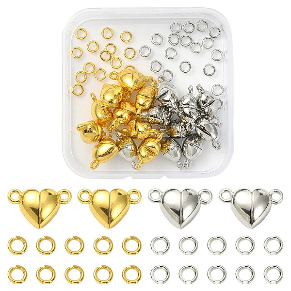 

PandaHall 20Pcs 2 Colors Heart Alloy Magnetic Clasps, with 40Pcs 2 Colors Brass Jump Rings, Platinum & Golden, Heart: 15x9.5x6mm, Hole...