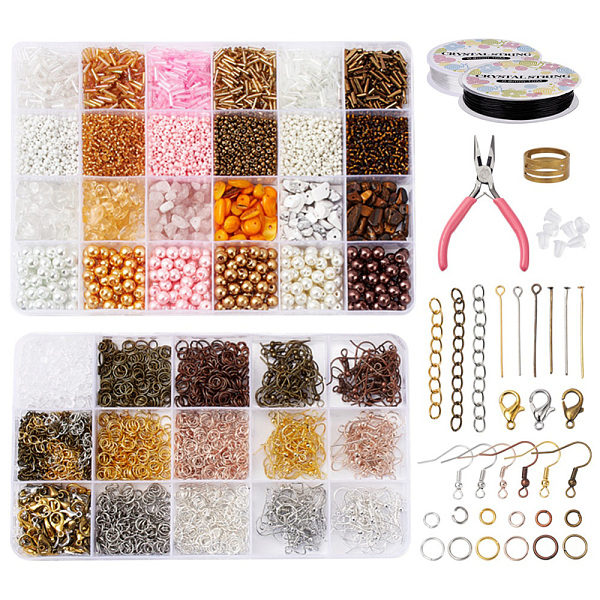 PandaHall DIY Earring Making Kits, Including Gemstone Chip Beads, Glass Seed Beads, Shell Beads, Iron Earring Hook & Jump Ring & Pin & End...