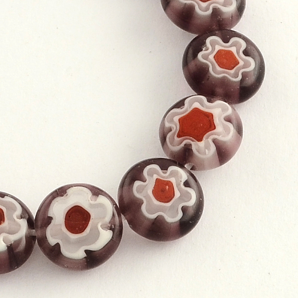 

PandaHall Handmade Millefiori Glass Bead Strands, Flat Round, Sienna, 10x4mm, Hole: 1.2mm, about 40pcs/strand, 14.9 inch Millefiori Lampwork..., Brown