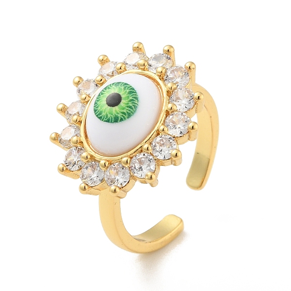 

PandaHall Cubic Zirconia Sun with Evil Eye Open Cuff Ring with Acrylic, Real 18K Gold Plated Brass Jewelry for Women, Cadmium Free & Lead...