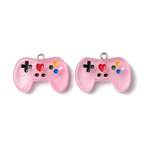 PandaHall Luminous Transparent Resin Pendants, Game Controller Charms, with Platinum Plated Zinc Alloy Loops, Pink, 20x27.5x5.5mm, Hole...