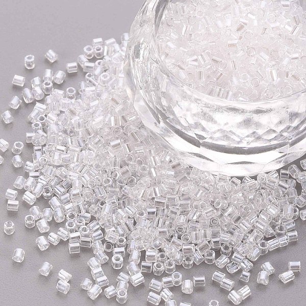 

PandaHall Glass Bugle Beads, Transparent Colours Luster, Clear, 2.5~3x2mm, Hole: 0.9mm, about 15000pcs/pound Glass Clear