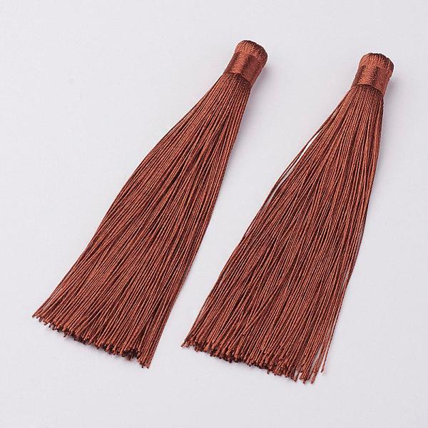 

PandaHall Nylon Tassels Big Pendant Decorations, Sienna, 120x10mm, Hole: 5mm Nylon Brown