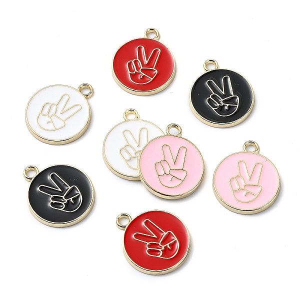 

PandaHall Rack Plating Alloy Enamel Pendants, Nickel Free, Flat Round with Victory Gesture Charm, Golden, Mixed Color, 18x15x1.5mm, Hole..., Multicolor