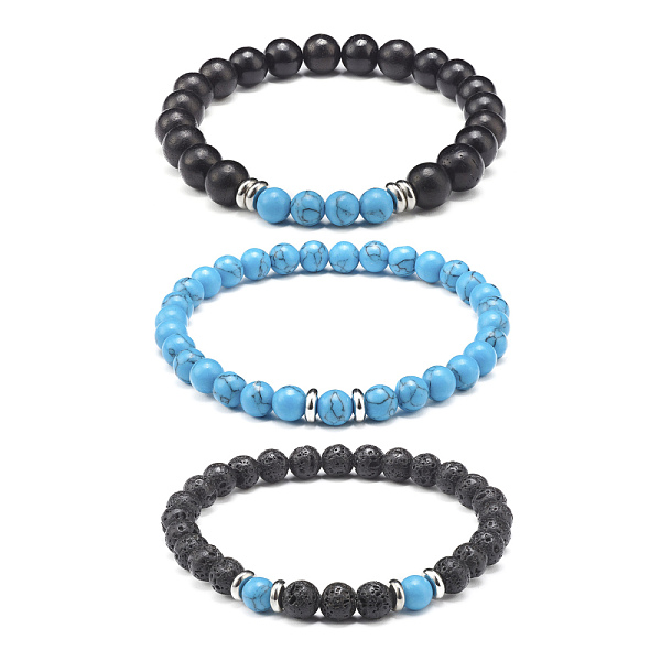 

PandaHall Stretch Bracelets Set for Girl Women, Synthetic Turquoise(Dyed) & Natural Lava Rock & Natural Wood Round Beads Bracelet, Inner...