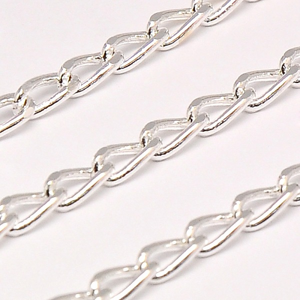 

PandaHall Electroplate Brass Teardrop Twisted Chains Curb Chains, Soldered, with Spool, Silver, 7x3x2mm, about 164.04 Feet(50m)/roll Brass...