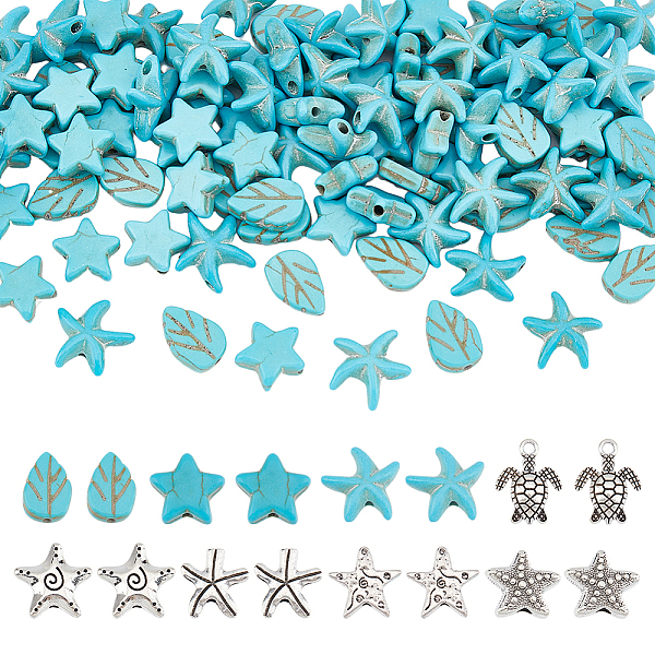 

PandaHall ARRICRAFT DIY Jewelry Making Finding Kit, Including Starfish Alloy Beads, Alloy Turtle Charms, Synthetic Turquoise Leaf & Star..., Multicolor