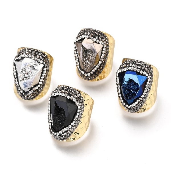 

PandaHall Natural Druzy Agate Cuff Rings, Wide Band Rings, Open Rings, with Polymer Clay Rhinestone and Golden Plated Brass Findings..., Multicolor