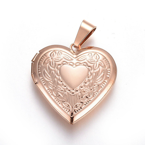 

PandaHall 304 Stainless Steel Locket Pendants, Photo Frame Charms for Necklaces, Heart, Rose Gold, 29x29x6.5mm, Hole: 4.5x9mm, inner...