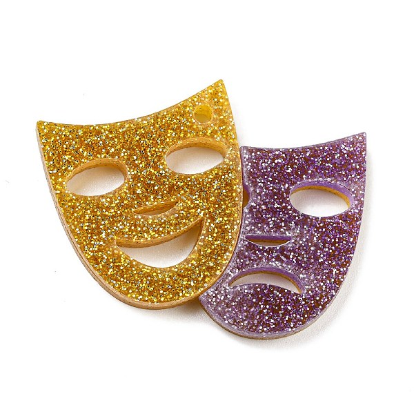 

PandaHall Opaque Acrylic Glitter Powder Pendants, Carnival of Three Colors, 32x40.5x4.5mm, Hole: 2mm Acrylic Others Gold