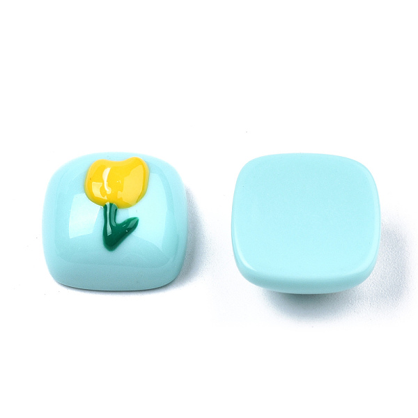 

PandaHall Opaque Resin Enamel Cabochons, Square with Gold Flower, Pale Turquoise, 15x15x8.5mm Resin Square Gold