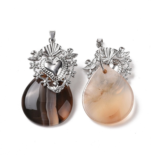 

PandaHall Natural Agate Pendants, Teardrop Charm, with Platinum Tone 304 Stainless Steel Heart Findings, 44mm, Teardrop: 30x25x5mm, Hole...