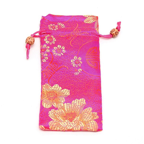 

PandaHall Polyester Pouches, Drawstring Bag, with Wood Beads, Rectangle with Floral Pattern, Hot Pink, 16~17x7.8~8x0.35cm Polyester Flower