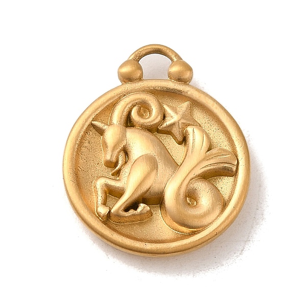 

PandaHall 304 Stainless Steel Pendants, Flat Round with Constellations Charm, Matte Gold Color, Capricorn, 20.5x17x3mm, Hole: 2.5x2mm 304...