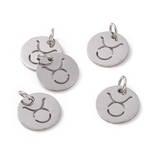 

PandaHall 304 Stainless Steel Charms, Flat Round with Constellation/Zodiac Sign, Taurus, 12x1mm, Hole: 3mm 304 Stainless Steel Taurus