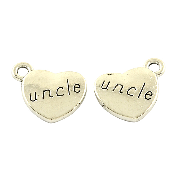 

PandaHall Tibetan Style Alloy Family Charms, Heart with Word Uncle, Cadmium Free & Lead Free, Antique Silver, 13x15x3mm, Hole: 3mm Alloy...