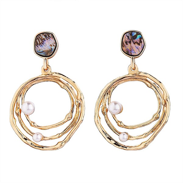 

PandaHall Abalone Shell Earrings Studs for Women, Brass Shell Pearl Beads Dangle Earrings Jewelry Gift for Birthday, Golden, 50x31mm, Pin...