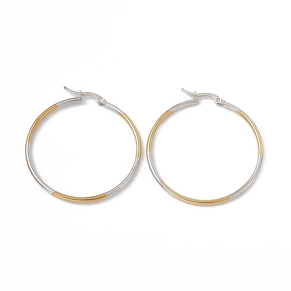 

PandaHall Two Tone 201 Stainless Steel Hoop Earrings with 304 Stainless Steel Pins for Women, Golden & Stainless Steel Color, 45.5x43.5x2mm...