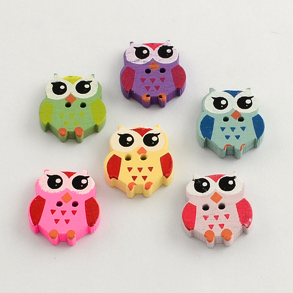 

PandaHall 2-Hole Dyed Wooden Buttons, Owl, Mixed Color, 20.5x18x4mm, Hole: 1.5mm Wood Owl Multicolor