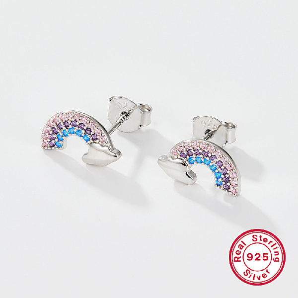 

PandaHall Rhodium Plated 925 Sterling Silver Shooting Star Stud Earrings, with Cubic Zirconia, Platinum, 7.4x12mm Sterling Silver Rainbow