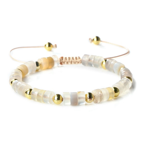 

PandaHall Bohemian Style Disc & Round Dyed Natural Agate Braided Bead Bracelets, Adjustable Bracelets for Women Natural Agate